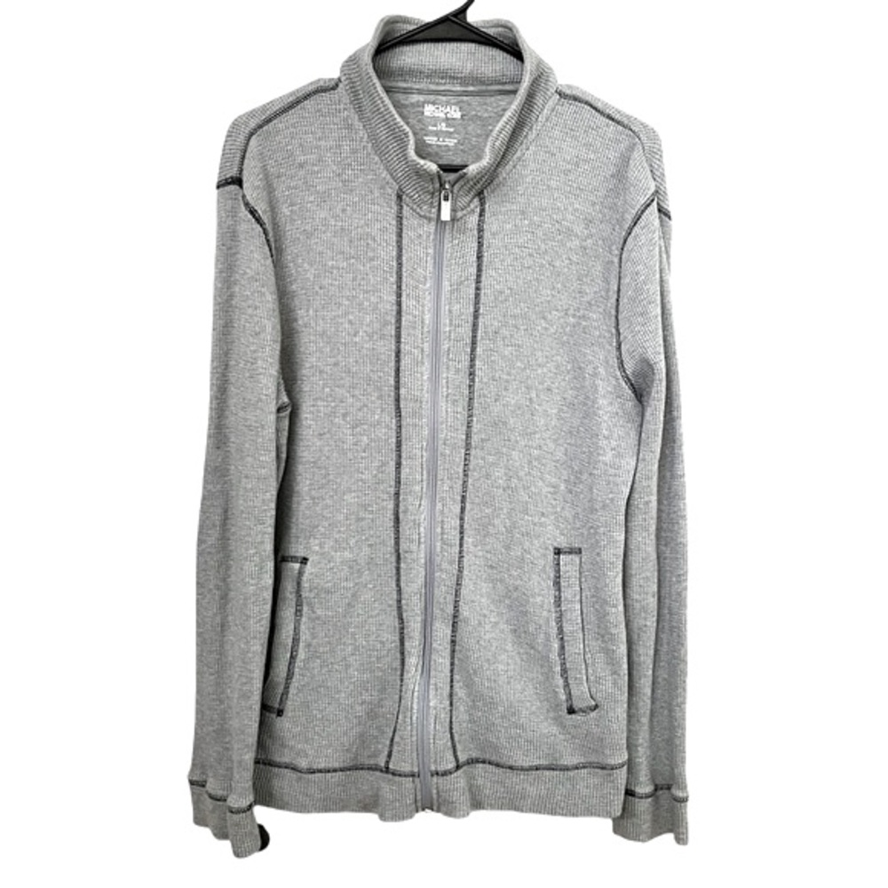 Michael Kors Gray Thermal Waffle Knit Long Sleeve Zip Sweater Size Large
